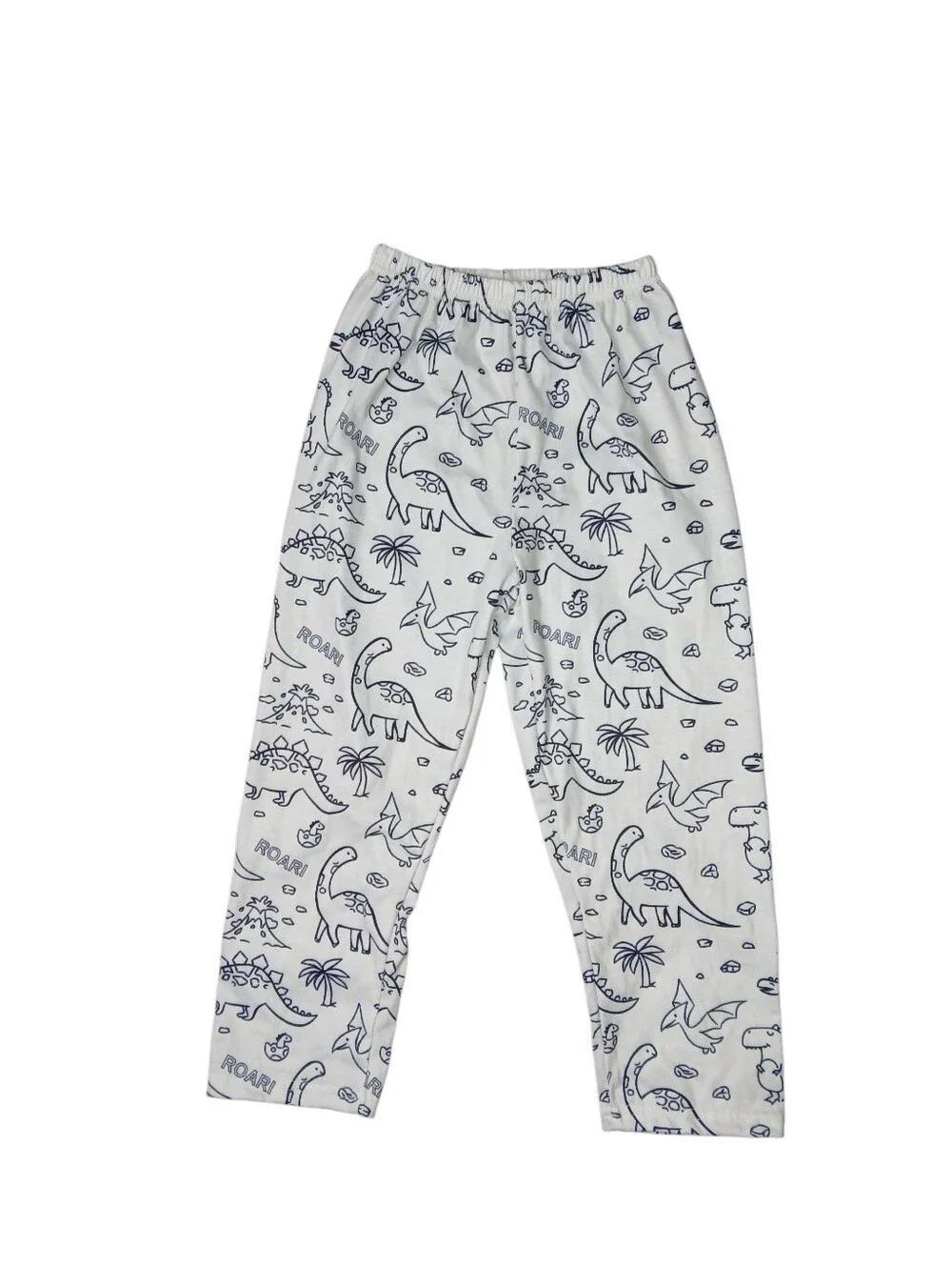 Kids White & Navy Dinosaur Pajama Pants